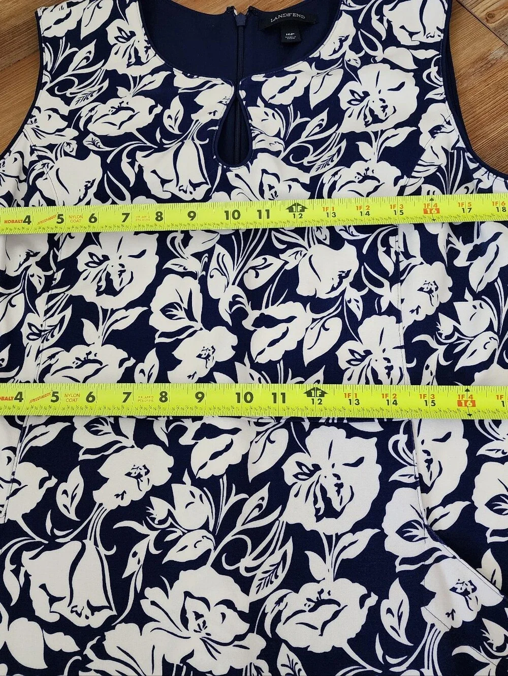 Lands' End Sleeveless Dress Women's 16 Petite Navy Blue Floral
